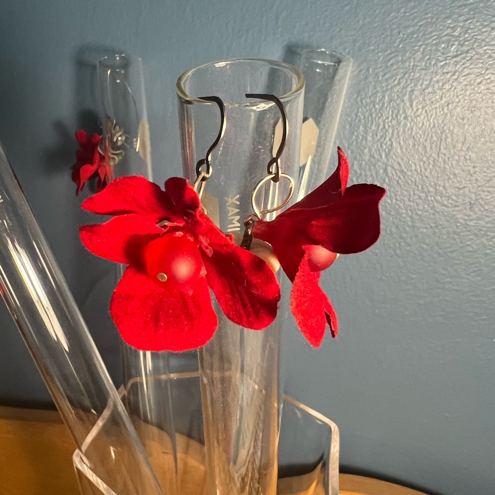 Faux flower earrings- red geraniums